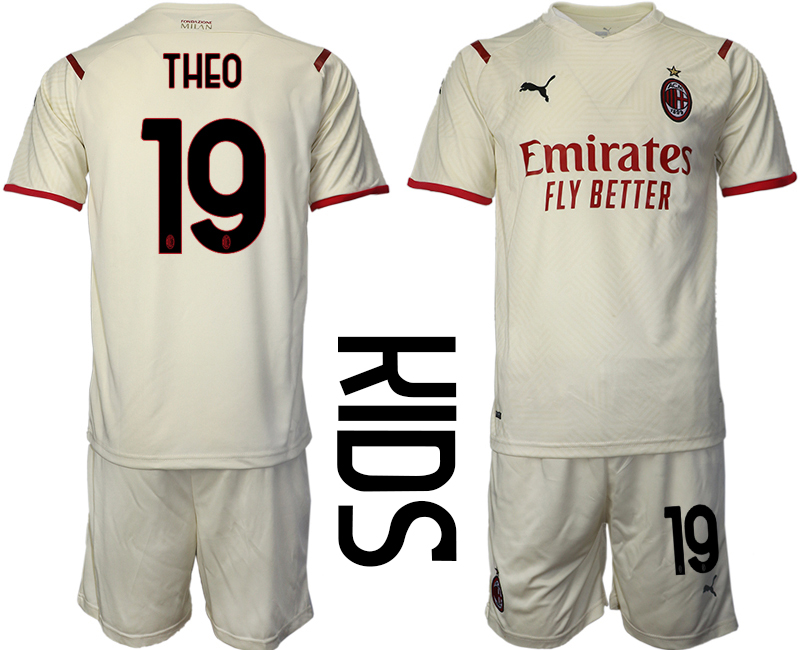 Youth 2021-2022 Club AC Milan away cream #19 Soccer Jersey->youth soccer jersey->Youth Jersey